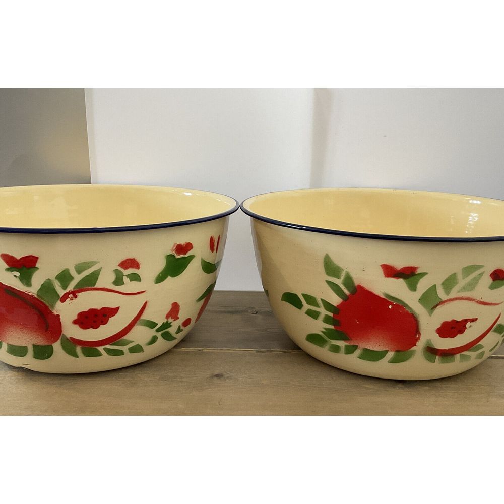 Wahum Nigeria Airbrushed Red Green 30 Cm 12.5" Enamelware Large Bowl‎ Set Of 2